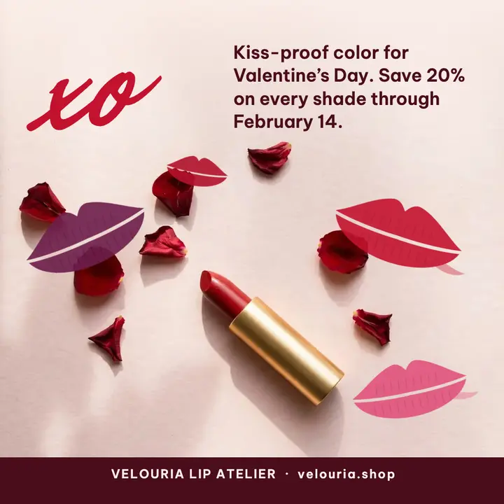 Velouria Valentine's lipstick kiss print post template