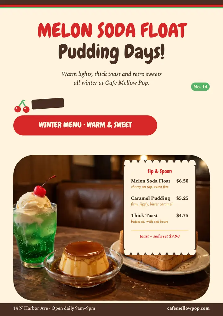 Cafe Mellow Pop winter menu flyer template