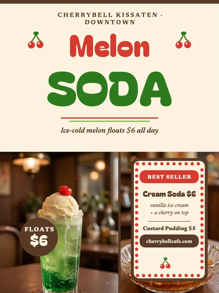 Cherrybell melon soda portrait menu template