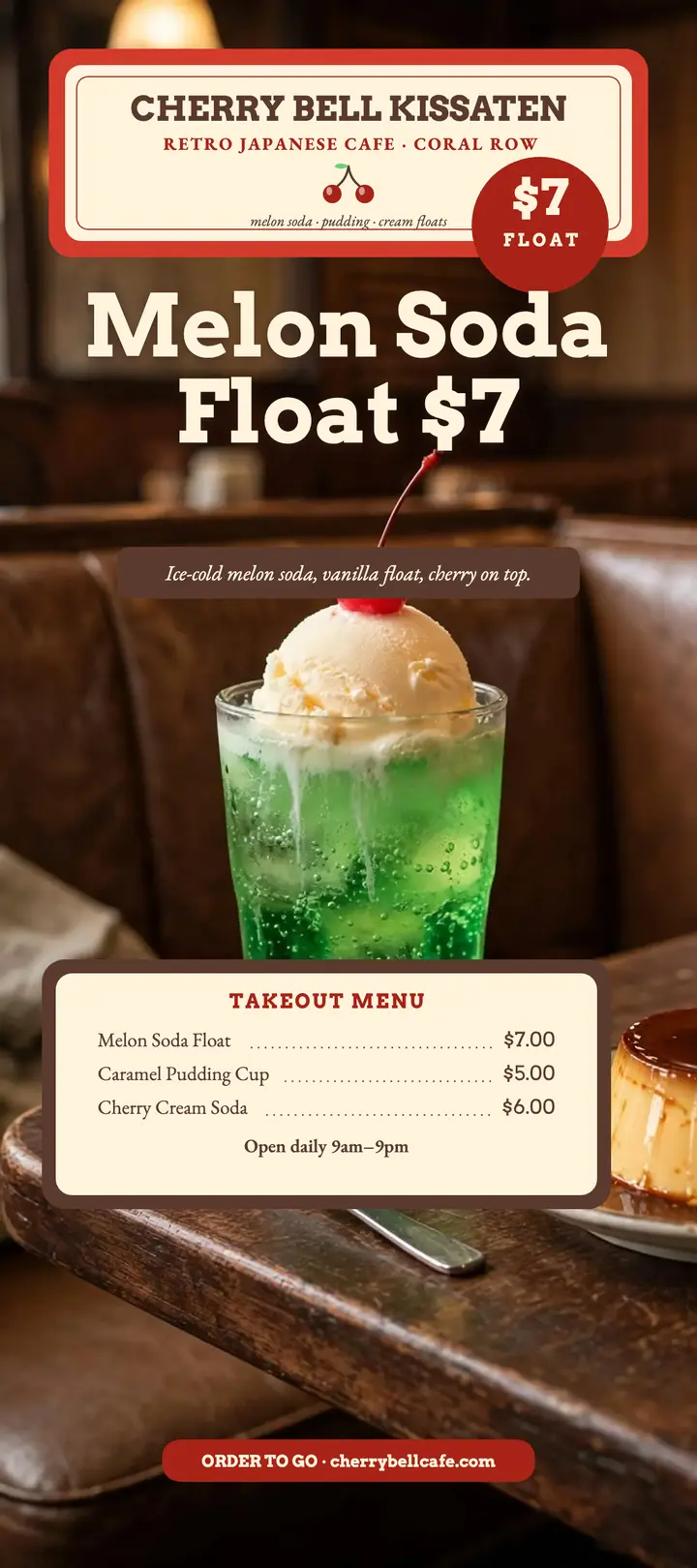 Cherry Bell kissaten melon soda rack card template