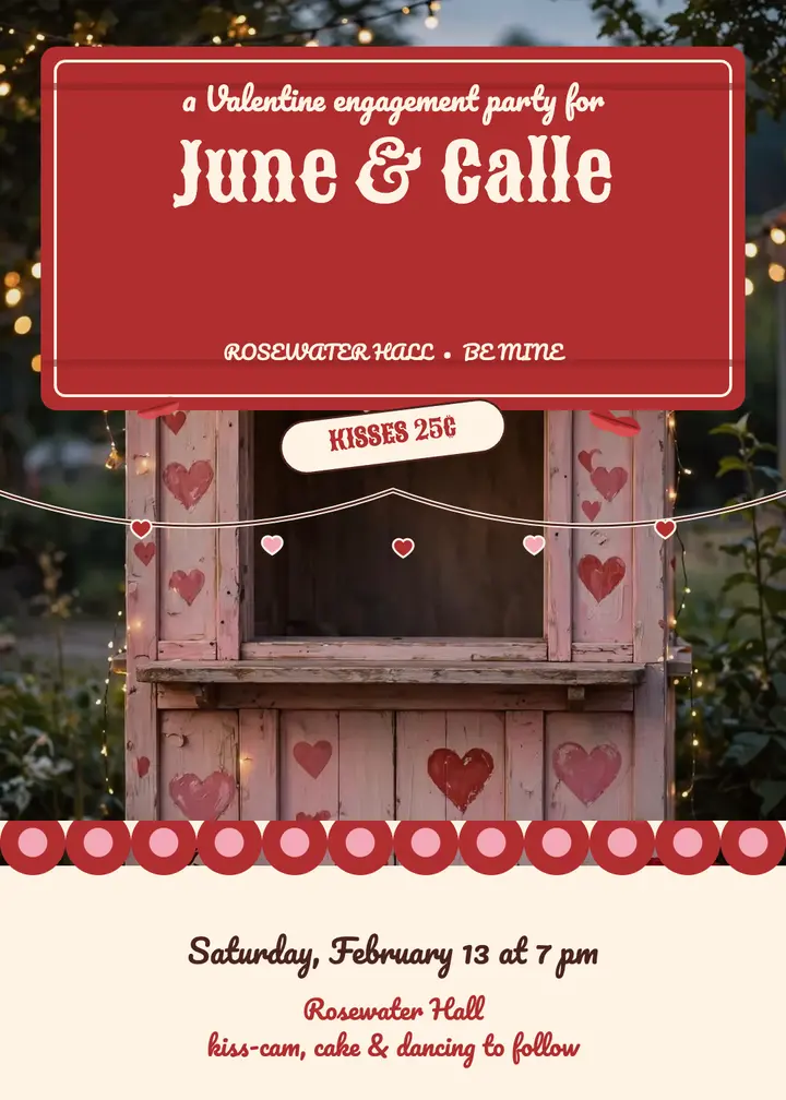June and Calle kissing booth engagement invitation template