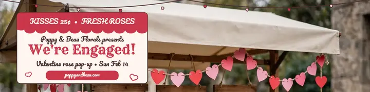 Poppy and Beau kissing booth engagement banner template