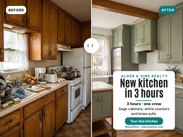 Kitchen remodel slider slide, Alder Vine template