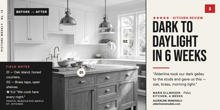 Alderline Remodels kitchen review photo essay: kitchen review template
