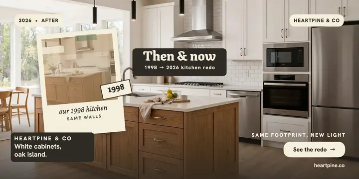 Heartpine kitchen then and now post: kitchen remodel before after post template
