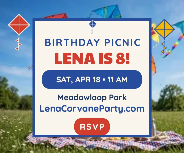 Lena Corvane kite birthday picnic ad template