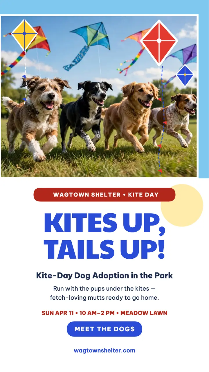 Wagtown kite-day dog adoption story template
