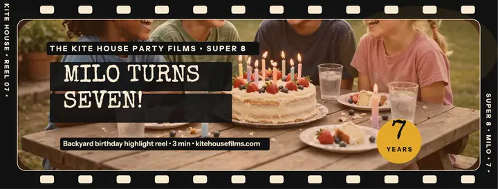 Milo birthday Super 8 cover, Kite House template