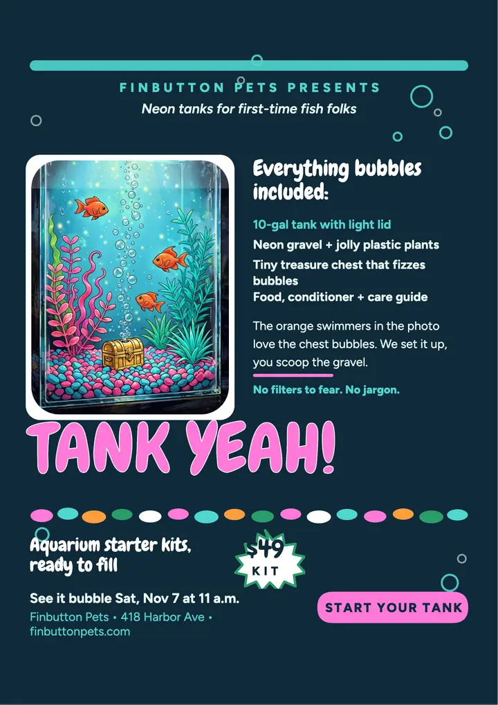 Finbutton aquarium starter kit flyer template