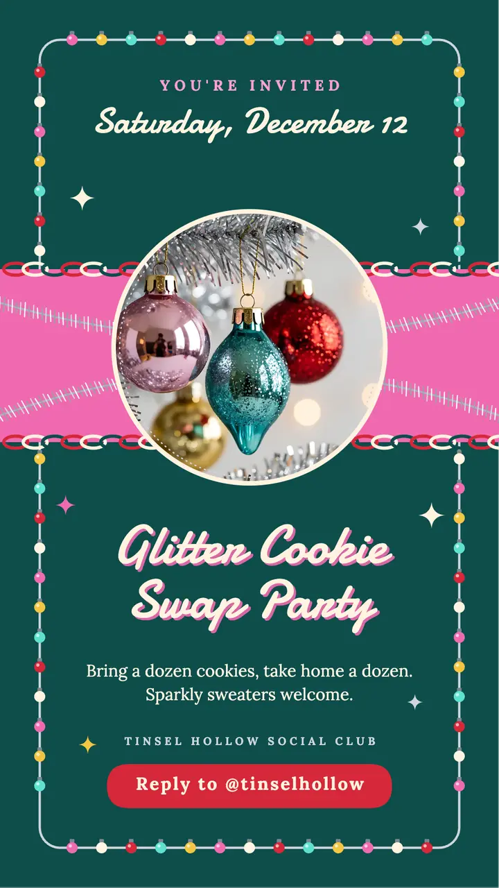 Glitter cookie swap party story invitation template