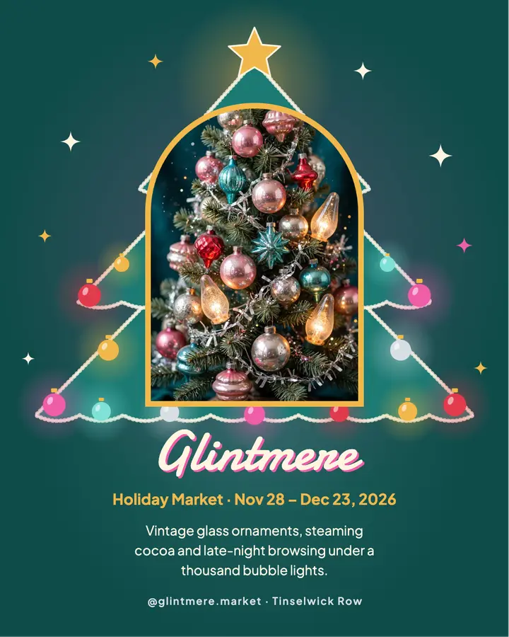 Glintmere Holiday Market kitschmas tinsel post template