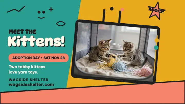 Wagside kitten adoption cartoon thumbnail template