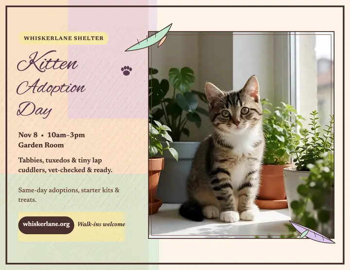Whiskerlane kitten adoption pencil flyer template