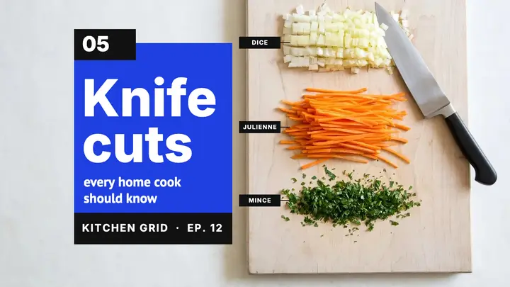 5 knife cuts cooking thumbnail, Swiss grid template