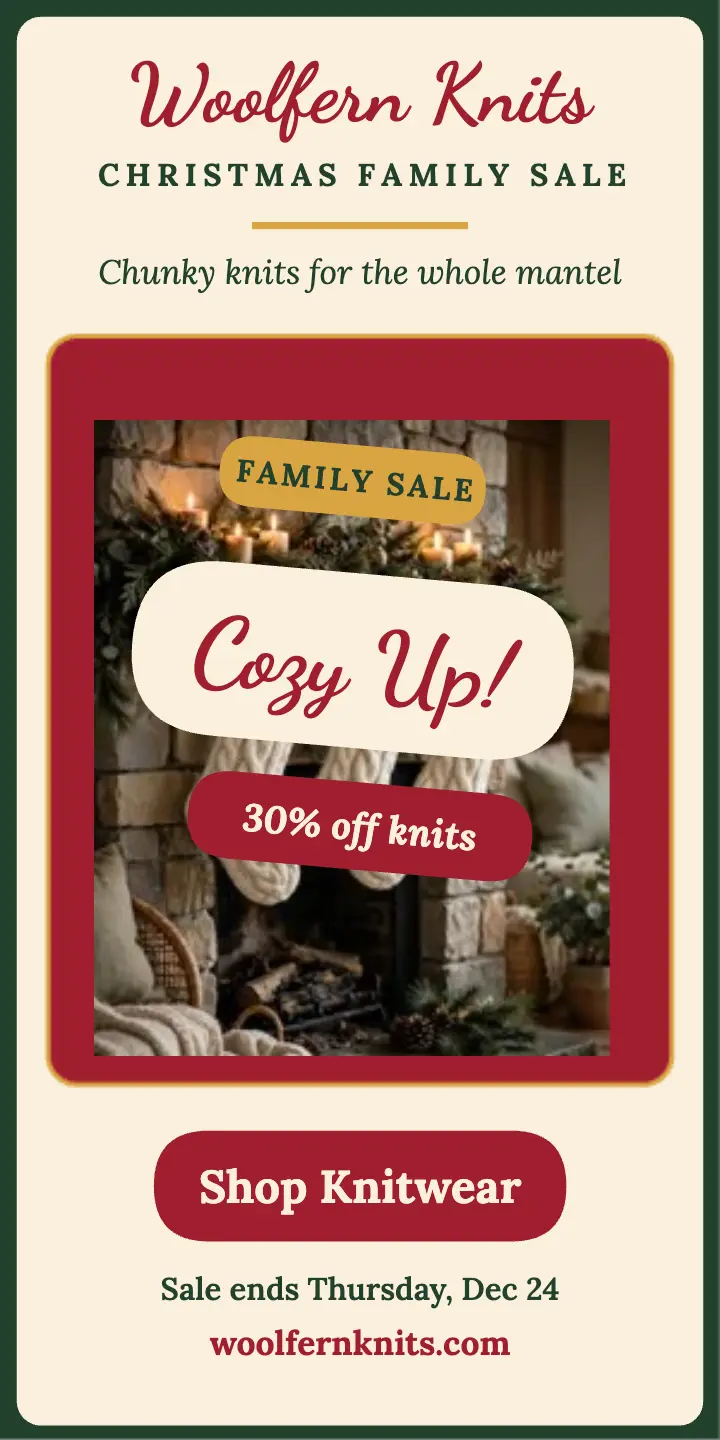 Woolfern Knits Christmas family sale ad template