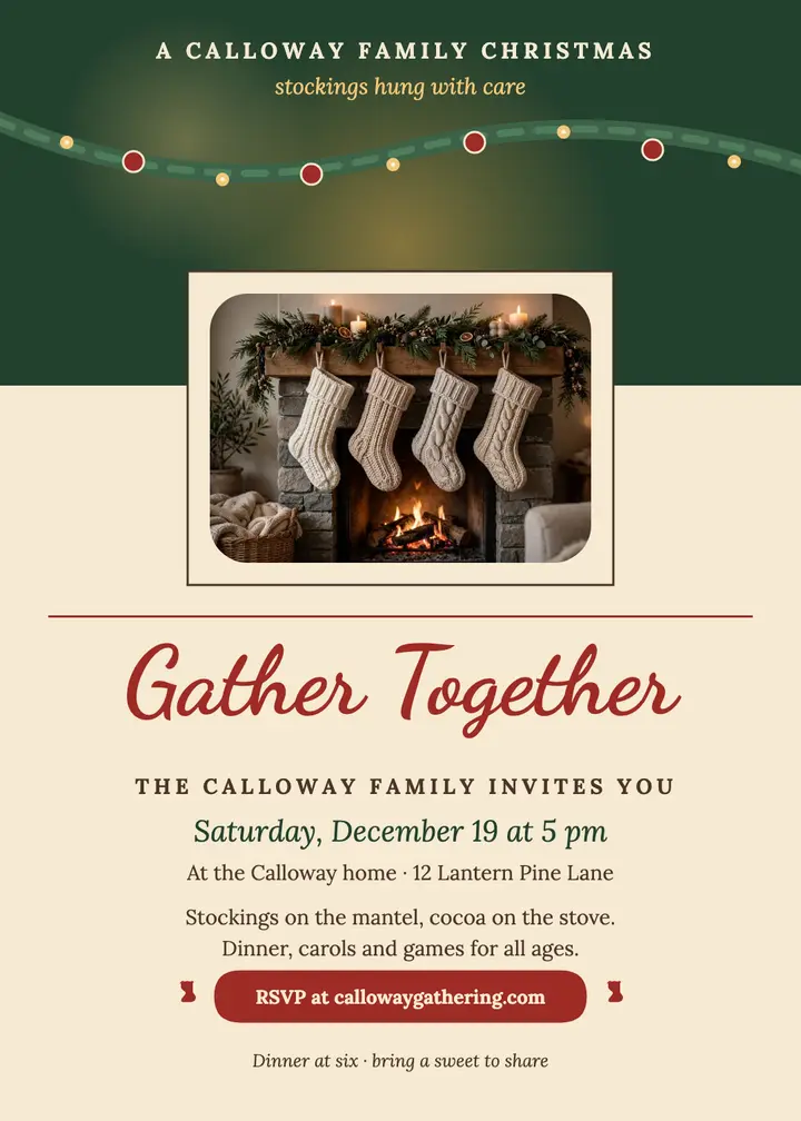 Calloway family Christmas stocking invitation template