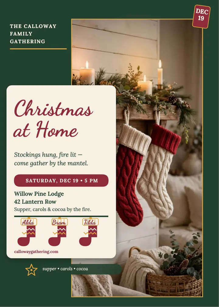 Calloway Christmas mantel stocking invite template
