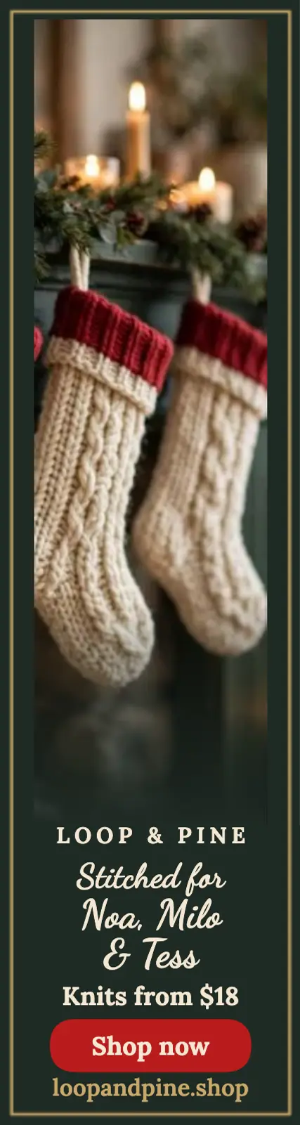 Loop and Pine knit stocking sale skyscraper: christmas stocking sale ad template