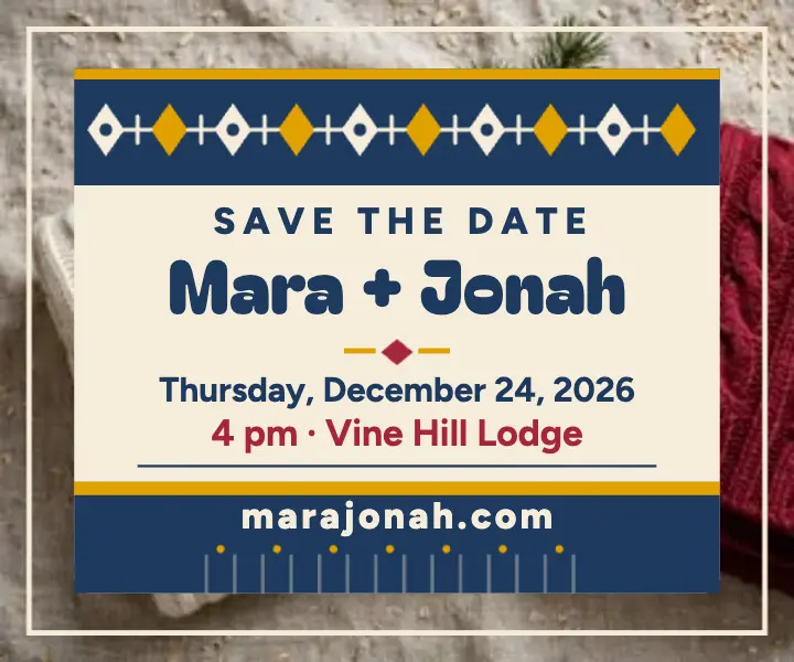 Mara and Jonah knit winter save the date: winter wedding save the date ad template