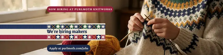 Purlmoth Knitworks hiring LinkedIn banner, Fair Isle template
