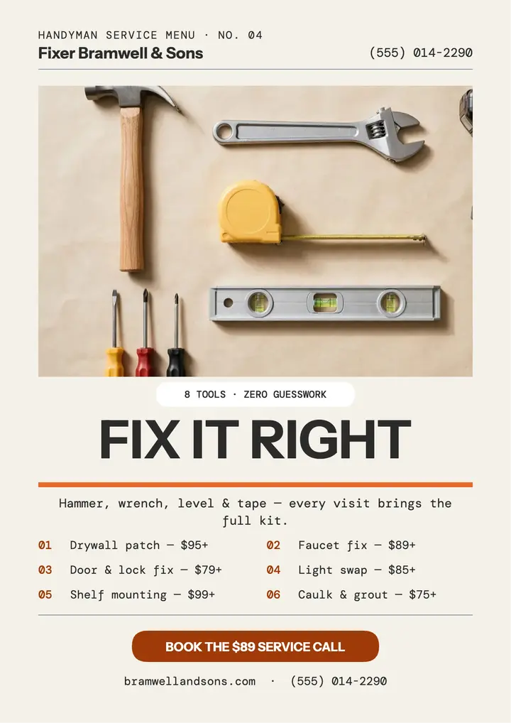 Fix it right handyman menu flyer template