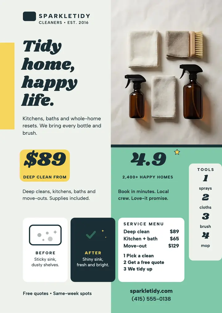 Sparkletidy cleaning promo flyer template