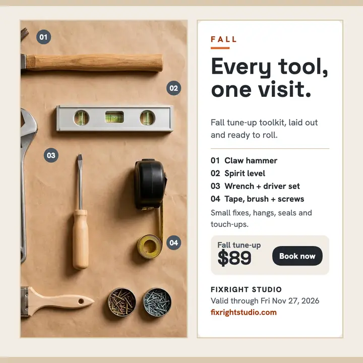 Fixright Studio fall tune-up toolkit post template
