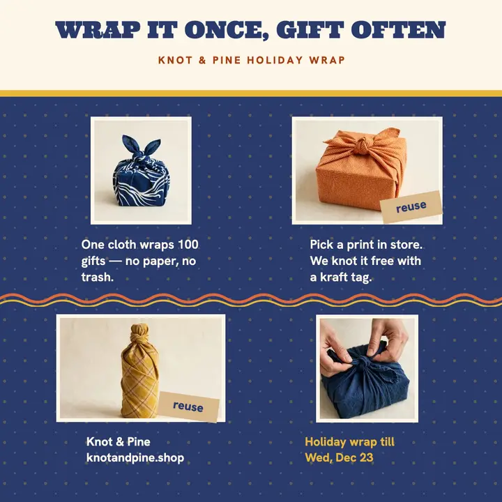 Knot and Pine furoshiki gift post: gift wrap post template