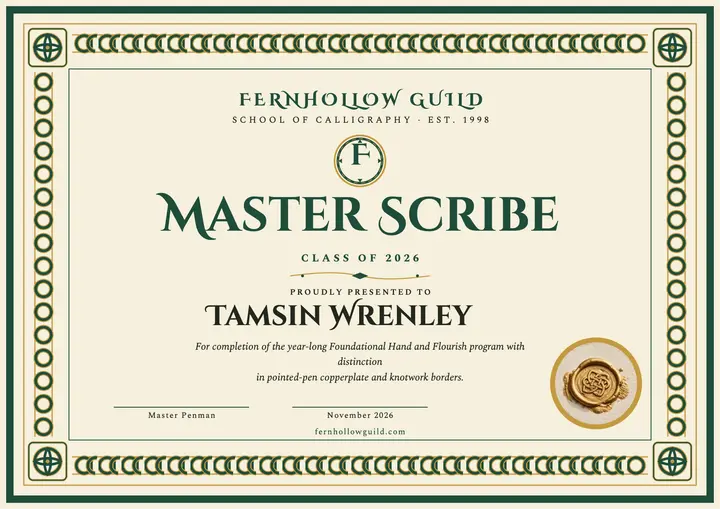 Fernhollow Guild Master Scribe certificate template