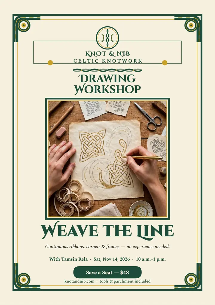 Knot and Nib knotwork workshop flyer: knotwork workshop flyer template
