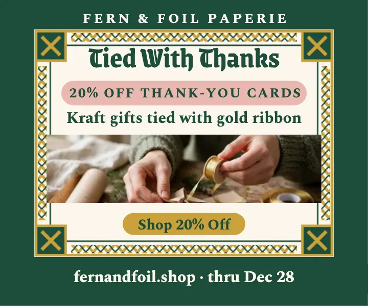 Fern and Foil holiday thanks sale ad template