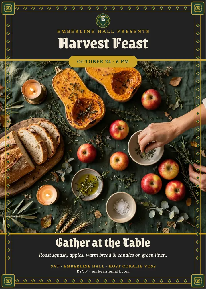 Emberline Hall harvest feast invitation template