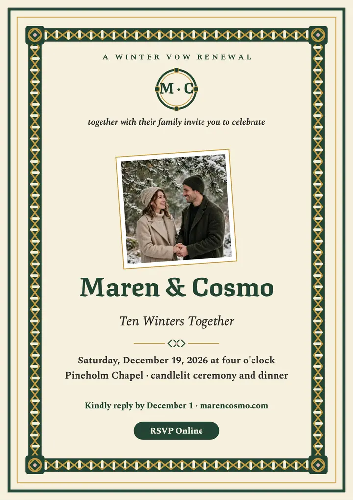 Maren and Cosmo winter vow renewal invitation: vow renewal invitation template