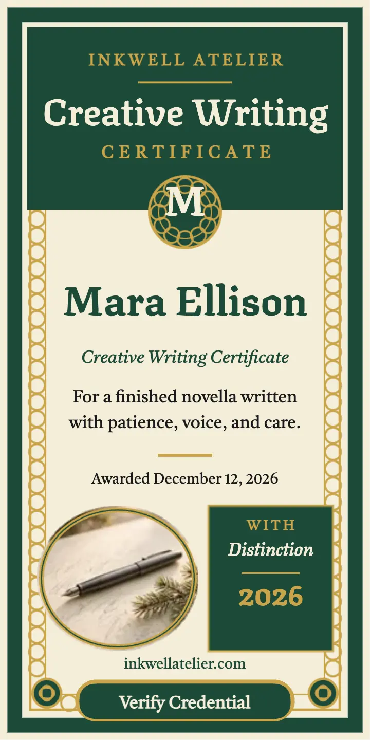 Inkwell writing certificate knotwork half page: writing certificate half page template