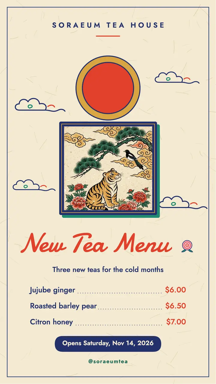 Soraeum Tea House new tea menu minhwa story template