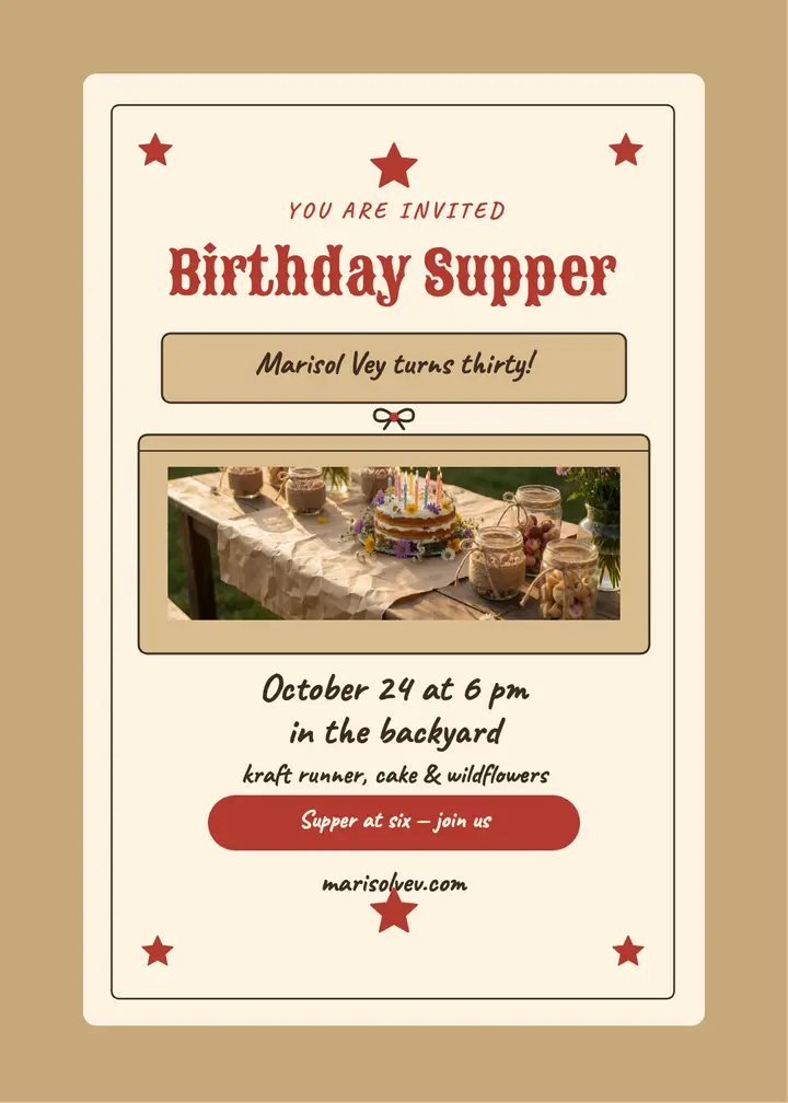Marisol Vey backyard birthday supper invitation: birthday supper invitation template