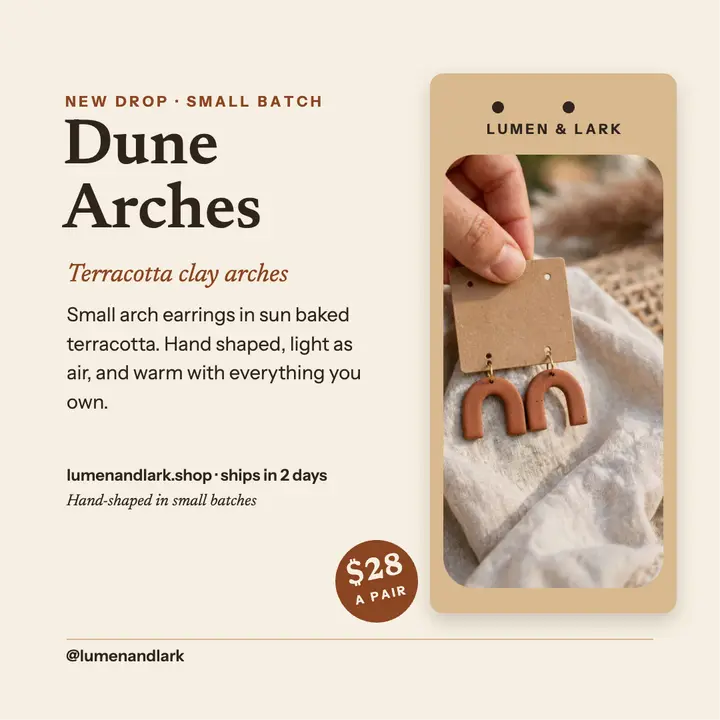 Dune Arches earring drop, kraft card template