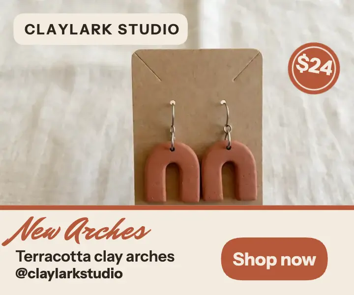 Claylark terracotta arch earrings ad template
