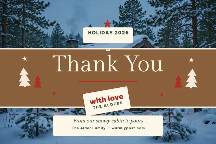 Alder family cabin thank you postcard template