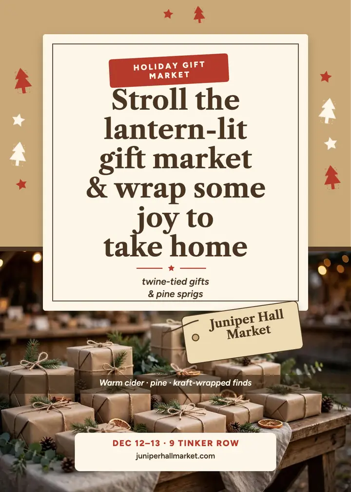 Juniper Hall holiday gift market invite template