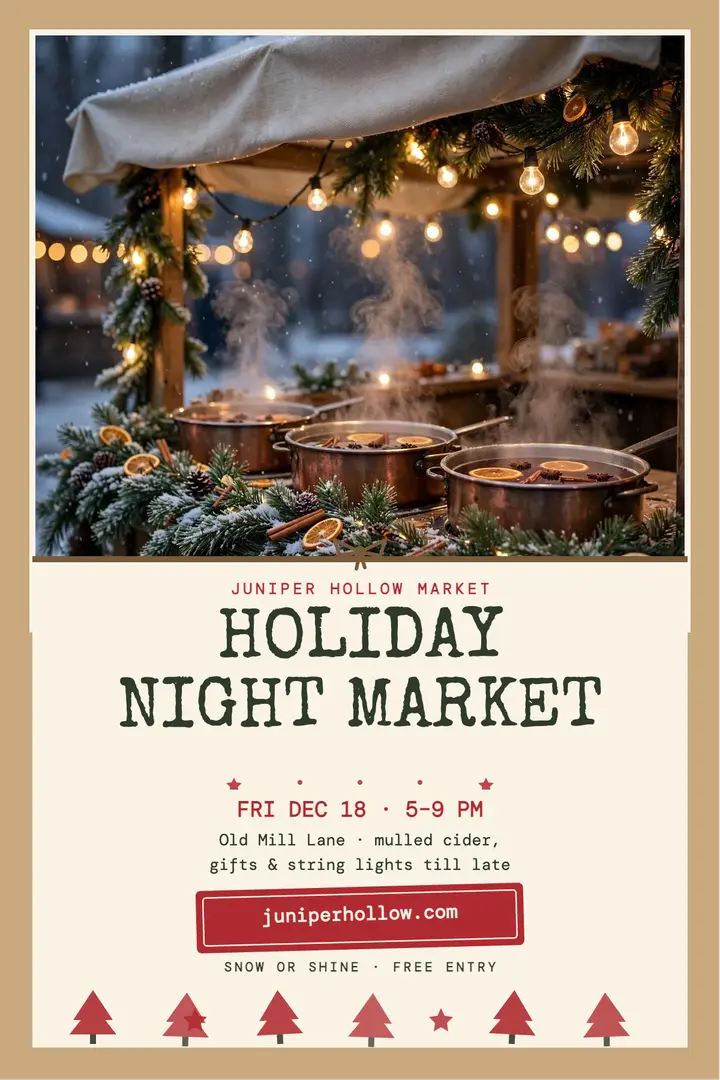 Juniper Hollow holiday night market poster: holiday market poster template
