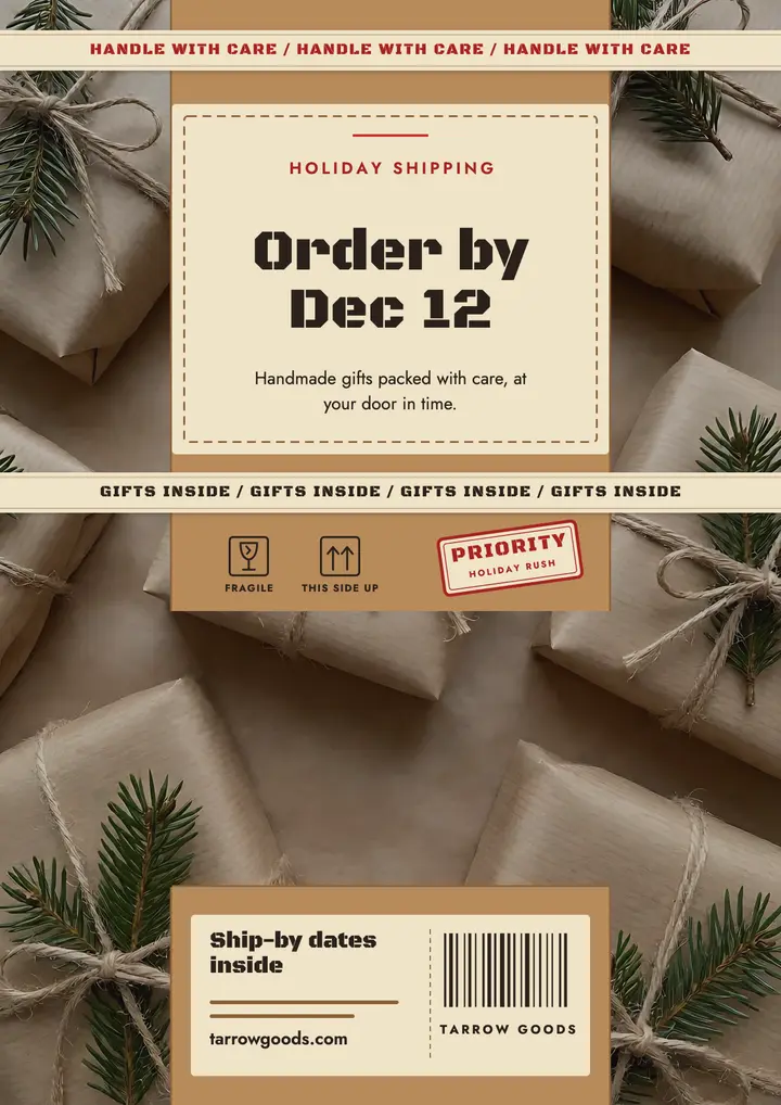 Holiday shipping deadline flyer, kraft parcel template