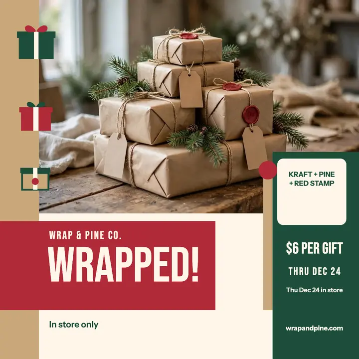 Wrap and Pine gift wrap service square template