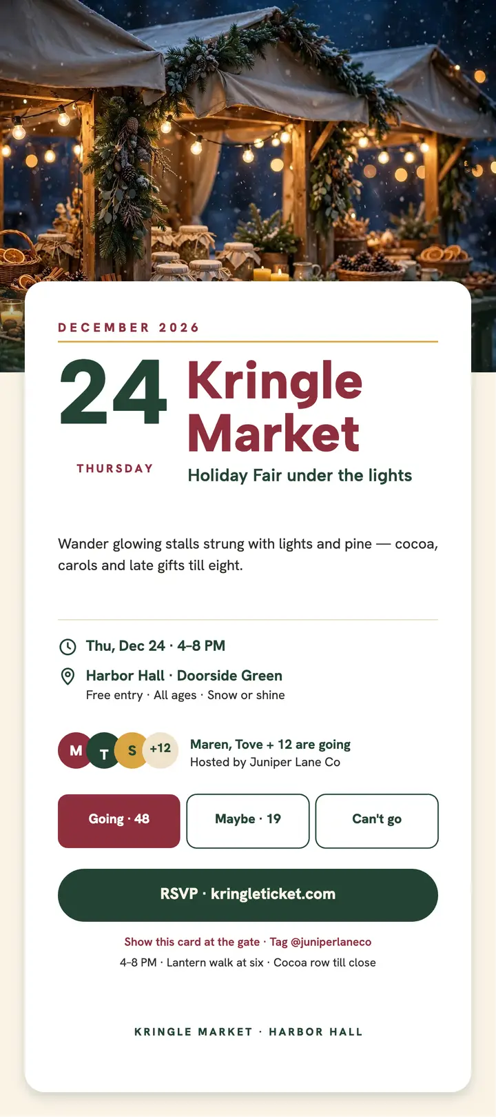 Kringle Market holiday fair invite: holiday market invite template