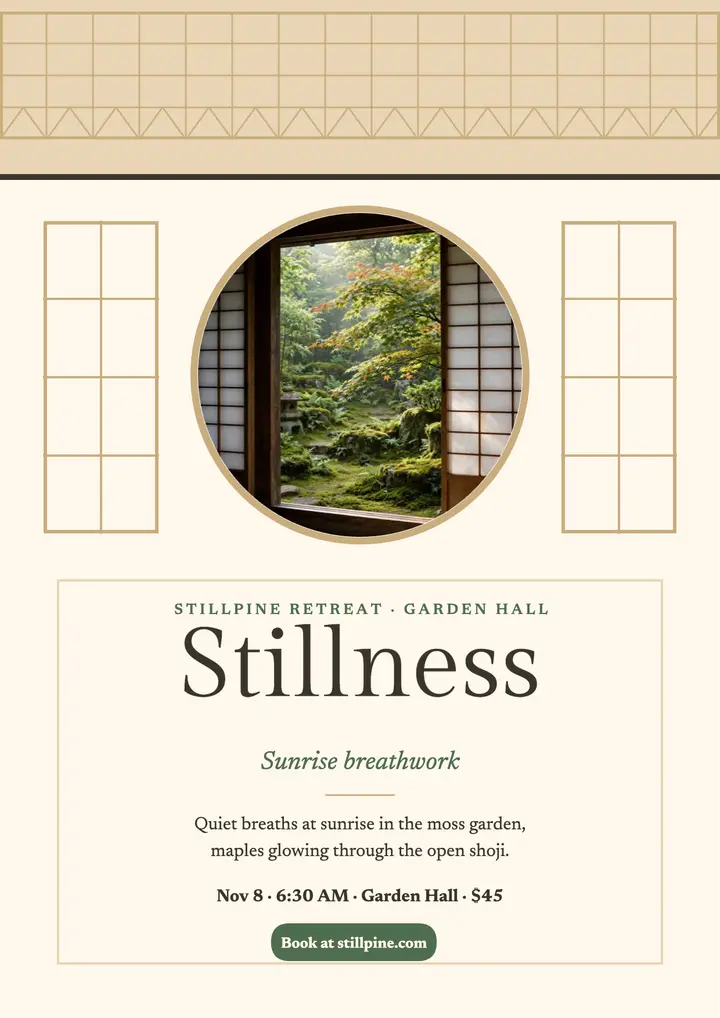 Stillpine sunrise breathwork retreat flyer template