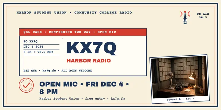 KX7Q Harbor Radio open mic QSL post template