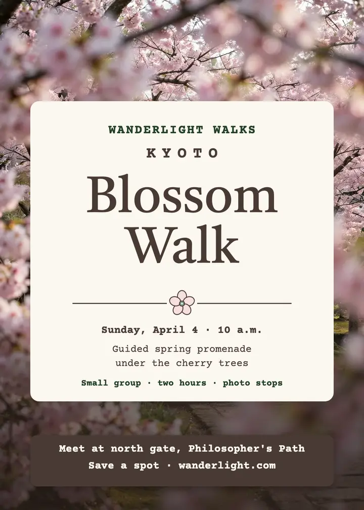 Wanderlight Kyoto blossom walk invitation: blossom walk invitation template