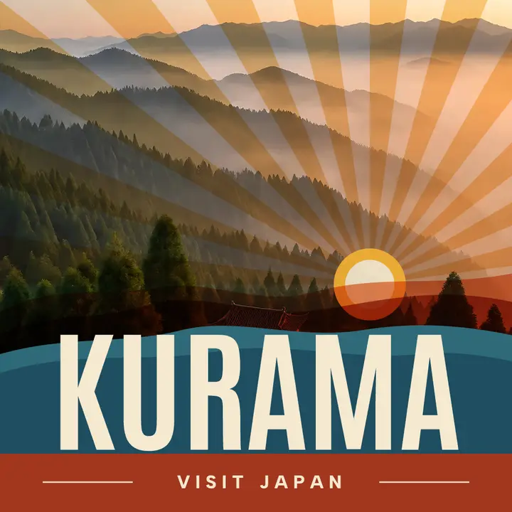 Misty hills Japan screenprint travel poster post template
