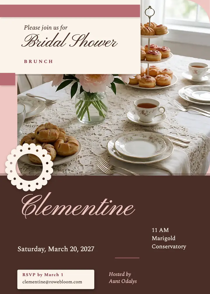 Clementine's bridal shower brunch invitation, paper lace: bridal shower invitation template