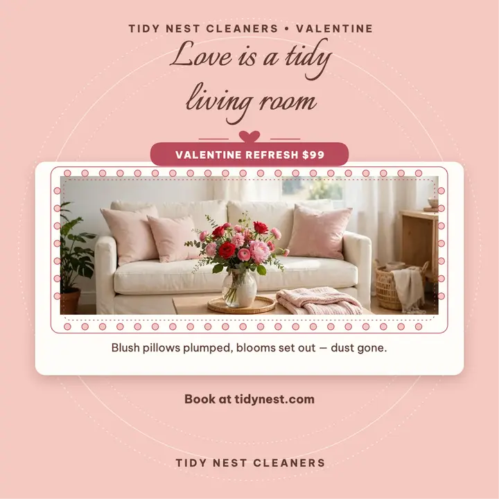 Tidy Nest Valentine cleaning post: cleaning service post template